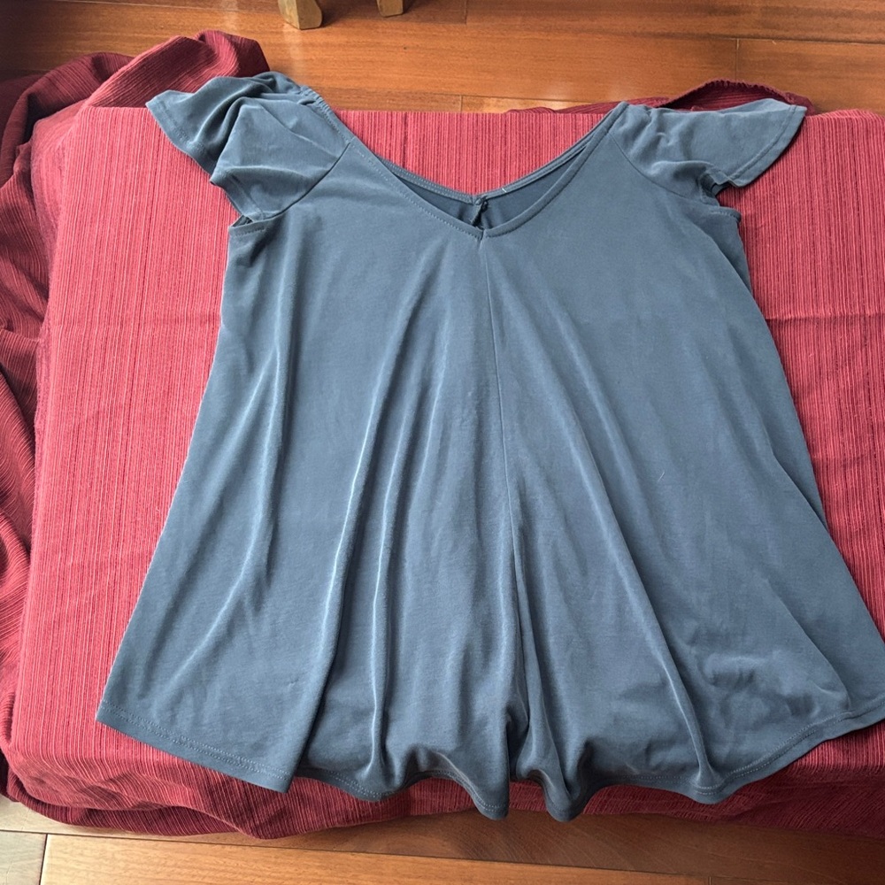 Lucky Brand Women's V-Neck Flutter Sleeve Top - Blue